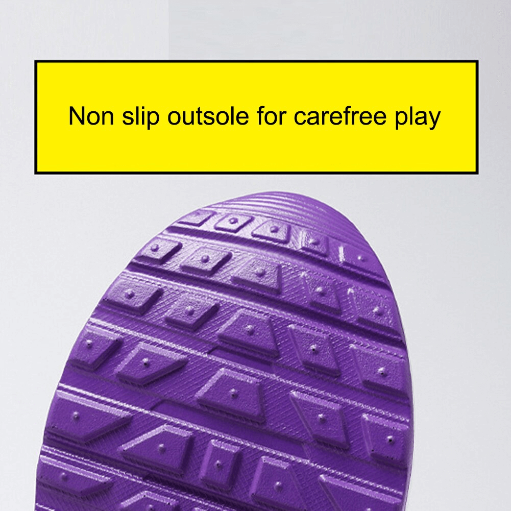 Purple non-slip rubber outsole for cushioned running shoes, ideal for carefree play and superior grip.